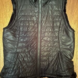 Nicole Miller OBIGINAL Reversible Black Faux Fur and Quilted Puffer Vest